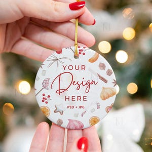 PSD Ceramic Ornament Mockup, Round Ornament Mockup, Christmas Ornament Mockup On Hand, Smart Object Ornament Mockup, Holiday Ornaments