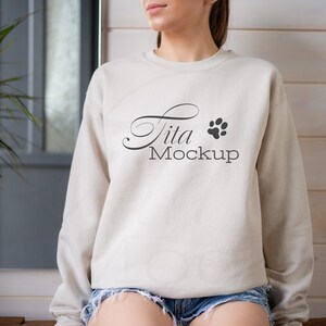 Gildan 18000 Mockup, Gildan Sand Sweatshirt Mockup, Sweatshirt Model Mockup, Sand Sweatshirt Mockup