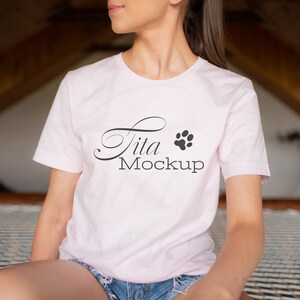 Soft Pink Bella Canvas 3001 Mockup, Digital Tshirt Real Model Mockup, BC 3001 Mockup, Boho Tee Shirt Mockup, Lifestyle Farmhouse Mockup