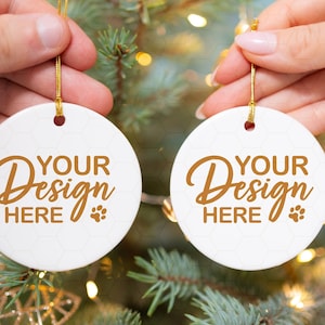 Christmas Ornament Mockup, Ornament Mockup On Hand, Printify Ornament Mockup, Round White Ceramic Ornament, Sublimation Ornament Mockup