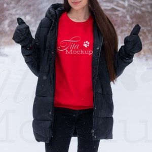 Gildan 18000 Christmas Mockup, Gildan Red Sweatshirt Mockup, Sweatshirt Model Mockup, Red Sweatshirt Mockup