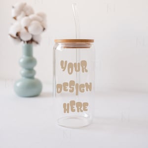 Sipper Glass Mockup, 16 oz Glass Can Mockup, Libbey Glass Mockup, Beer Can Glass Mockup, Clear Glass Can Mockup, Coffee Glass Tumbler Mockup