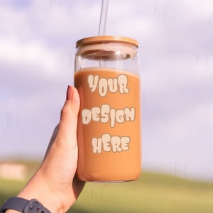 Sipper Glass 16 oz Mockup, Glass Can Mockup, Libbey Glass Mockup, 16 oz Glass Can Mockup, Beer Can Glass Mockup, Coffee Glass Tumbler Mockup