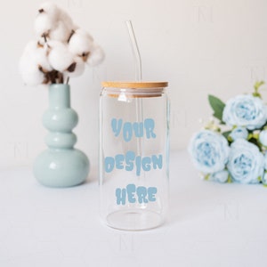 16 oz Glass Can Mockup, Printify Sipper Glass Mockup, Libbey Glass Mockup, Beer Can Glass Mockup, Coffee Glass Mockup Clear Glass Can Mockup