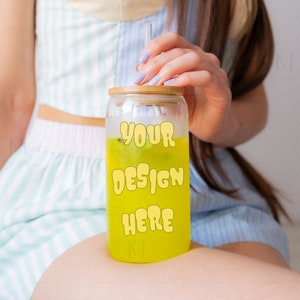 Glass Can Mockup, Libbey Glass Mockup, Sipper Glass 16 oz Mockup, Beer Can Glass Mockup, Coffee Glass Tumbler Mockup, 16 oz Glass Can Mockup
