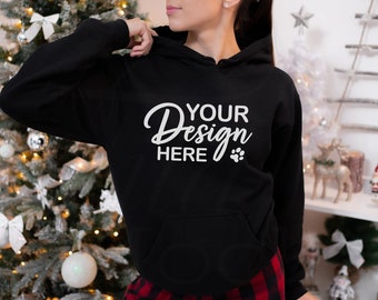 Gildan 18500 Mockup, Gildan 18500 Christmas Mockup, Black Gildan Mockup, Gildan Hoodie Mockup, Sweatshirt Model Mockup