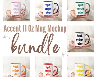 11 oz Accent Mug Mockup Bundle, Colored Mug Mockup, Two Tone Mug Mockup, Pink Handle Mug Mockup, Accent Coffee Mug Mockup, 11 oz Ceramic Mug
