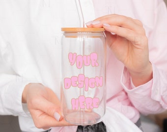 Glass Can Mockup 16 oz, Glass Beer Can Mockup, Clear Glass Can Mockup, Glass Cup Mockup, Valentine Glass Can Mockup