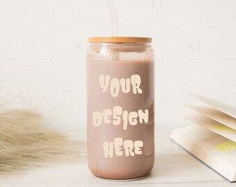 Glass Can Mockup 16 oz, Glass Beer Can Mockup, 16 oz Clear Glass Can Mockup, Glass Cup Mockup, Boho Glass Can Mockup