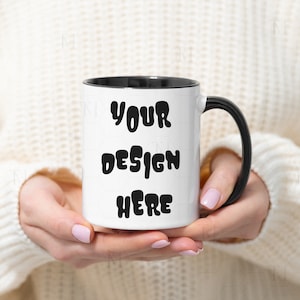 Black Handle Mug Mockup, White Coffee Mug Mockup, 11oz Mug Mockup, White Ceramic Mug Mockup, White Mug With Black Handle, Model Mug Mockup