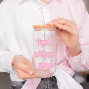 Glass Can Mockup 16 oz, Libbey Glass Mockup, Glass Beer Can Mockup, Clear Glass Can Mockup, Glass Cup Mockup, Valentine Glass Can Mockup