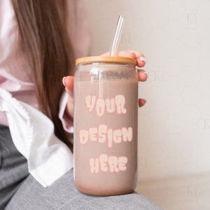 Glass Can Mockup 16 oz, Libbey Glass Mockup, Glass Beer Can Mockup, Clear Glass Can Mockup, Glass Cup Mockup, Transparent Glass Can Mockup