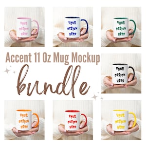 11 oz Accent Mug Mockup Bundle, Colored Mug Mockup, Two Tone Mug Mockup, Pink Handle Mug Mockup, Accent Coffee Mug Mockup, 11 oz Ceramic Mug