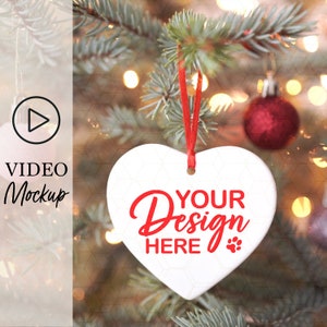 Christmas Ornament Video Mockup, Heart White Ceramic Ornament, Sublimation Ceramic Ornament, Printify Ornament Mockup, Ornament Mockup Video