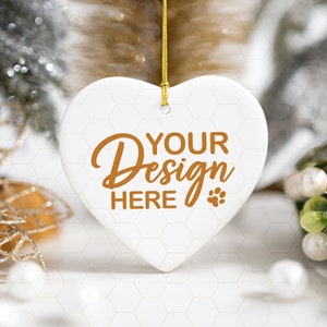 Christmas Ornament Mockup, Ornament Mockup Printify, Heart Ceramic Ornament Mockup, Sublimation Heart Ceramic Ornament, Pod Mockups
