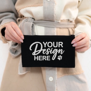 Makeup Bag Mockup, Cosmetic Bags Mockup, Jewelry Bag Mockup, Sublimation Makeup Purse Mockup, Canvas Bag Mockup, Black Cosmetic Bag Mockup