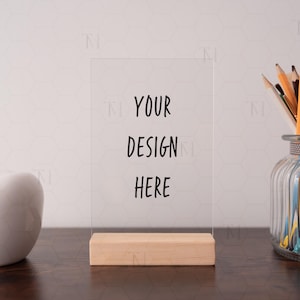 Acrylic Table Sign Mockup, Clear Acrylic Mockup, Acrylic Table Number Sign Mockup, School Sign Mockup, Vertical Blank Acrylic Sign Mockup