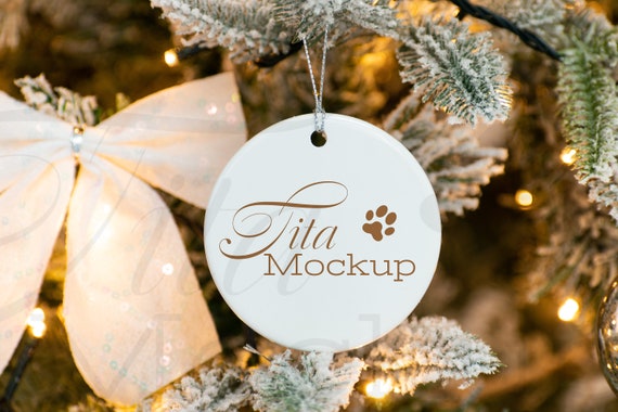 Christmas Ornament Mockup, Round White Ceramic Ornament, Dye Sublimation Round Ceramic Ornament