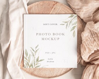 PSD Soft Cover Book Mockup Square, Journal Soft Cover Mockup, Square Book Mockup Christmas, Recipe Journal Mockup, 8x8 Photo Album Mockup,