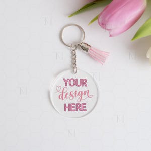 Round Acrylic Keychain Mockup, Clear Circle Keychain Mockup, Blank Acrylic Keychain for Sublimation, Digital Keychain Image, Round Keychain