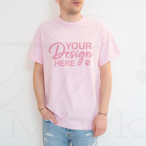 Gildan 5000 Mockup, Light Pink Shirt Mockup, Male Shirt Mockup, Mens Shirt Mockup, Male Model Mockup, Men&#39;s Gildan Mockup, Aesthetic Mockup