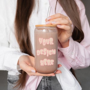 Glass Can Mockup 16 oz, Libbey Glass Mockup, Glass Beer Can Mockup, Clear Glass Can Mockup, Glass Cup Mockup, Valentine Glass Can Mockup