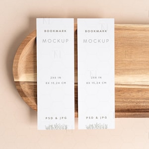 Mockup voor dubbele bladwijzers van 2 x 6, mockup voor PSD-briefpapier, Photobooth-mockup, mockup voor voor- en achterkant, mockup met bladwijzers voor en achter, PSD-kaartmodel, mockup met plaatskaart
