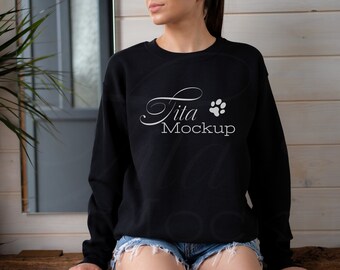 Gildan 18000 Mockup, Black Sweatshirt Mockup, Gildan Black Sweatshirt Mockup, Sweatshirt Model Mockup