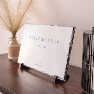 Maqueta de pizarra rectangular en perspectiva, maquetas de pizarra con foto de paisaje, maqueta de placa de pizarra de sublimación de tinta, maqueta de pizarra de roca, maqueta de pizarra de otoño