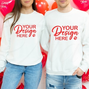 Gildan 18000 Mockup Valentines, Couple Sweatshirt Mockup, White Crewneck Mockup, Valentine Gildan Sweatshirt Mockup, Sweater Mockup