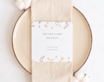 Square Card Mockup with Rounded Corners, Greeting Card Mockup, Place Card Mockup, Wedding Invitation Mockup, Party Thank You Card Mockup