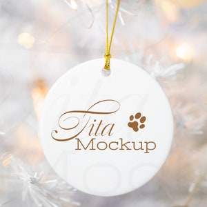 Christmas Ornament Mockup, Round White Ceramic Ornament, Dye Sublimation Round Ceramic Ornament
