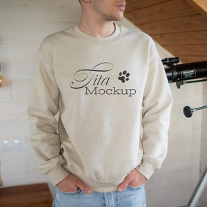 Gildan 18000 Mockup, Gildan Sand Sweatshirt Mockup, Sweatshirt Model Mockup, Sand Sweatshirt Mockup