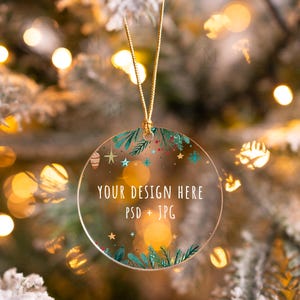 PSD Acrylic Ornament Mockup, Clear Ornament Mockup, Round Ornament Mockup, Christmas Tree Ornament Mockup Circle Transparent Ornament Mockup
