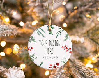 Mockup di ornamento Smart Object, Mockup di ornamento rotondo, Mockup di ornamento PSD, Mockup di ornamento in ceramica, Ornamenti natalizi