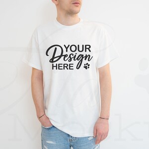 Gildan 5000 Mockup Men, White Shirt Mockup, Male T-Shirt Mockup, Mens Shirt Mockup, Male Model Mockup, Men&#39;s Gildan Mockup, Aesthetic Mockup