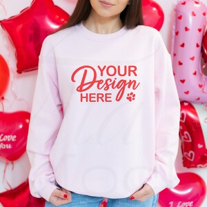 Gildan 18000 Mockup Valentines, Pink Crewneck Mockup, Valentine Gildan Sweatshirt Mockup, Sweater Mockup, Model Mockup