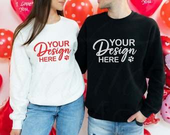 Gildan 18000 Mockup Valentines, Couple Sweatshirt Mockup, Black Crewneck Mockup, Valentine Gildan Sweatshirt Mockup, Sweater Mockup