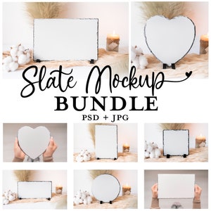 Slate Mockup Bundle, Rectangle Slate Mockup, Heart Slate Mockup, Square Slate Mockup, Round Slate Mockup, Sublimation Blanks, Plaque Mockup