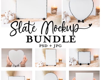 Slate Mockup Bundle, Rectangle Slate Mockup, Heart Slate Mockup, Square Slate Mockup, Round Slate Mockup, Sublimation Blanks, Plaque Mockup