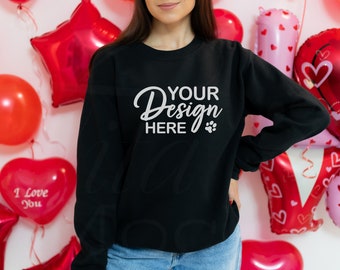 Gildan 18000 Black Crewneck Mockup, Valentine Sweatshirt Mockup (Digital Download)