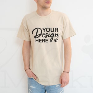 Gildan 5000 Mockup Men, Sand Shirt Mockup, Male T-Shirt Mockup, Mens Shirt Mockup, Male Model Mockup, Men&#39;s Gildan Mockup, Aesthetic Mockup