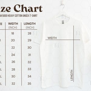 Gildan 5000 Size Chart, Gildan Heavy Cotton Size Chart, Gildan 5000 Sizing Chart, Mockup Size Chart, Gildan 5000 Hanging Size Guide