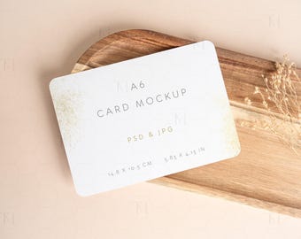 A6 Smart Object Greeting Card Mockup, Rounded Corners PSD Card Mockup, Horizontal Card Mockup, Minimalist Card Mockup,Invitation Card MockUP