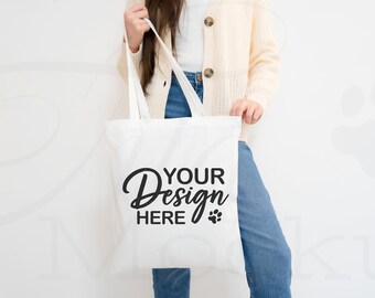 White Canvas Tote Bag Mockup, Tote Bag Mockup, Print on Demand Mockup, Aesthetic Tote Bag, Gift Bag Mockup, Printify Tote Bag, Model Mock up