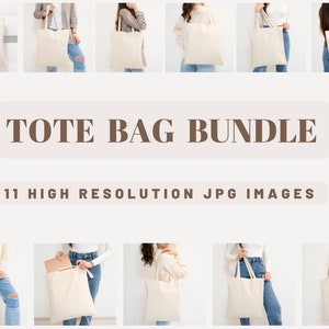 May include: A set of 11 high-resolution images featuring a white tote bag held by a person in various poses against a white background.  The tote bag is made of canvas and has a simple design.  The images are perfect for showcasing your designs or products.