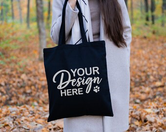 Tote Bag Mockup, Black Tote Bag Mockup, Printify Tote Bag Mockup, Outside Black Tote Bag Mockup, Model Tote Bag Mockup, Gift Bag Mockup