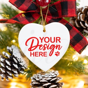 Christmas Ornament Mockup, Heart White Ceramic Ornament, Dye Sublimation Heart Ceramic Ornament