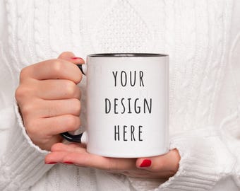 11 oz Accent Mug Mockup, Black Handle Mug Mockup, Christmas Mug Mockup, Colored Mug Mockup, Cozy Mug Mockup, Two Tone Mug, Coffee Mug Mockup