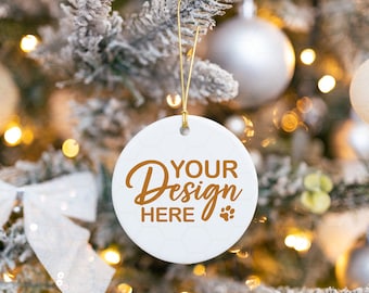 Ornament Christmas Mockup, Round White Ceramic Ornament, Printify Ornament Mockup, Sublimation Circle Ceramic Ornament, White Ornament Mock